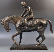 LARGE BRONZE EFFECT HORSE & JOCKEY DECORATIVE FIGU