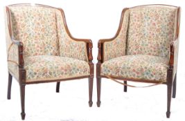 PAIR OF EDWARDIAN MAHOGANY FIRESIDE / LIBRARY ARMCHAIRS