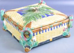 ANTIQUE MAJOLICA BROWN WESTHEAD MOORE & CO POTTERY BOX