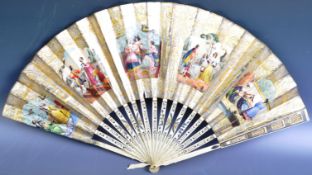 EARLY 19TH CENTURY GILDED HAND PAINTED IVORY FAN WITH SILVER INLAY