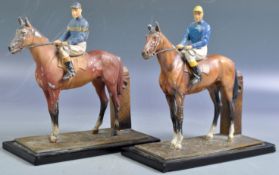 ANTIQUE PAIR OF COLD PAINTED HORSE & JOCKEY TABLE LIGHTERS