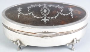ANTIQUE SILVER AND TORTOISESHELL JEWELLERY BOX