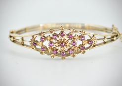 9ct Gold Hallmarked Ruby Cluster Bracelet Bangle