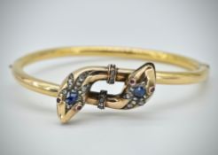 19th Century Ruby Sapphire & Diamond Snake Bangle