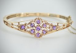 9ct Gold Hallmarked Amethyst Knife Bar Bangle