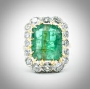 French 18ct Gold Emerald & Diamond Ring