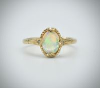 9ct Gold London hallmarked Cabochon Opal & Diamond Ring