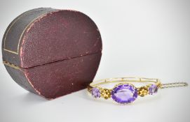 19th Century Victorian 15ct Gold & Amethyst Hinged Bangle