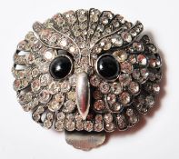 ANTIQUE SILVER AND PASTE OWL DRESS CLIP