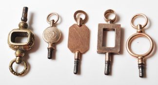 FIVE ANTIQUE POCKET WATCH KEYS OF VARIOUS SHAPES
