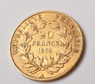 1952 NAPOLEON III 20 FRANCS GOLD COIN