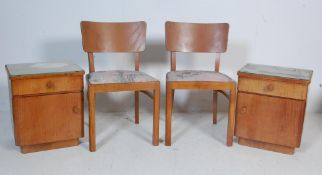 PAIR OF MID CENTURY BEDSIDE CABINETS & 2 CHAIRS