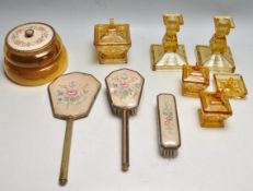 EARLY 20TH CENTURY ART DECO 1930S AMBER GLASS VANITY SET