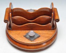 19TH CENTURY VICTORIAN OAK DESK TOP INKWELL TIDY