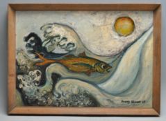 BEVERLY SKINNER - 1960S MID-CENTURY OIL ON BOARD ABSTRACT MODERNIST PAINTING