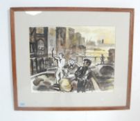 TERENCE SCALES - LONDON THAMES RIVER WATERCOLOUR