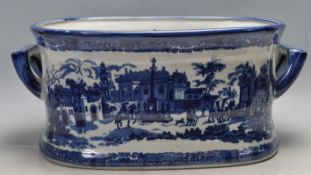 ANTIQUE VICTORIAN CERAMIC BLUE AND WHITE FOOT BATH
