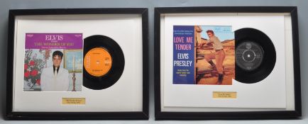 TWO FRAMED ELVIX PRESLEY VINYL SINGLES