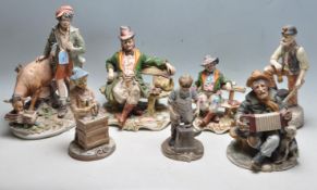 SEVEN VINTAGE 20TH CENTURY CERAMIC FIGURINES IN THE MANER OF CAPEDIMONTE AND BISQUE
