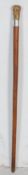 A 20TH CENTURY MALACCA AND BONE WALKING STICK WITH HALLMARKED SILVER COLLAR.