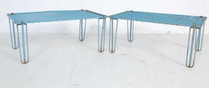 TWO VINTAGE 20TH CENTURY BLUE PAINTED METAL PLANT STANDS