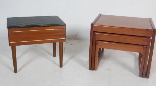 MID CENTURY TEAK WOOD SEWING BOX STOOL & NEST OF TABLES