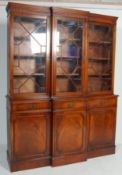 LARGE 20TH CENTURY REGENCY REVIVAL MAHOGANY BREAKFRONT LIBRARY BOOKCASE CABINET