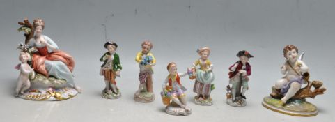 COLLECTION OF SEVEN PORCELAIN FIGURINES TO INCLUDE DRESDEN, SITZENDORF