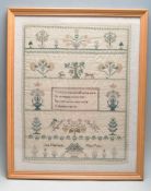 EARLY 19TH CENTURY NEEDLEPOINT SAMPLER 1834