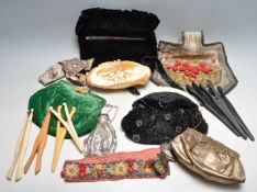 ALRGE COLLECTION OF VINTAGE RETRO 20TH CENTURY LAIES EVNING BAGS, PURSES AND HANDBAGS