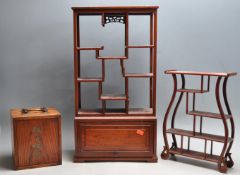 COLLECTION OF THREE CHINESE HARDWOOD PORCELAIN VITRINES