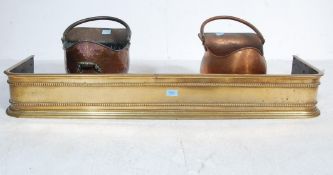 VICTORIAN BRASS FIRE FENDER & 2 COPPER COAL SCUTTLES