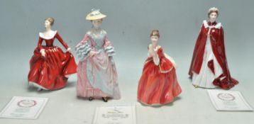 FOUR PORCELAIN FIGURINES OF LADIES BY ROYAL DOULTON AND ROYAL WORCESTER