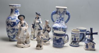 LARGE QUANTITY OF BLUE AND WHITE CERAMIC WARE / FIGURINES
