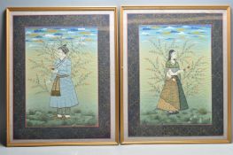 ANTIQUE EARLY 20TH CENTURY INDIAN SILK PAINTINGS
