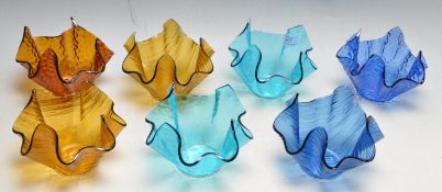 SEVEN VINTAGE RETRO 20TH CENTURY CZECHOSLOVAKIAN HANDKERCHIEF STUDIO ART GLASS