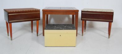 THREE VINTAGE RETRO 20TH CENTURY SEWING BOXES AND A COFFEE TABLE
