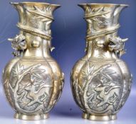 PAIR OF 19TH CENTURY CHINESE BRONZE DRAGON VASES