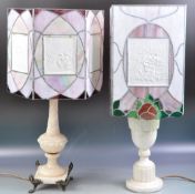 TWO ANTIQUE LEADED GLASS CELLOPHANE PANEL LAMPSHADES