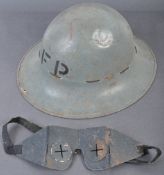 ORIGINAL WWII CIVIL DEFENCE FIRE WATCHER HELMET & EYE SHIELD