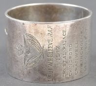 WWI FIRST WORLD WAR RFC / RAF HALLMARKED SILVER ENGRAVED NAPKIN RING