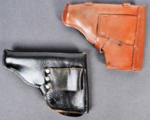 TWO VINTAGE LEATHER PISTOL HOLSTERS - LIKELY GERMA