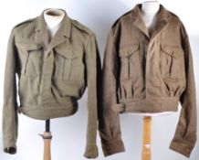 TWO WWII ERA BRITISH ARMY BATTLEDRESS BLOUSES / TUNICS
