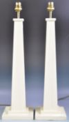 PAIR OF CONTEMPORARY TAPERING WOODEN COLUMN TABLE LAMPS