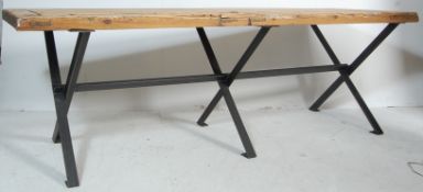 LARGE RECTANGULAR FACTORY INDUSTRIAL METAL FRAME AND WOODEN TOP DINING TABLE