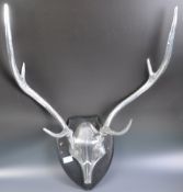 PAIR OF 20TH CENTURY CHROMED METAL STAG HORNS