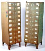 MATCHING PAIR OF UPRIGHT INDUSTRIAL METAL LOCKING CABINETS