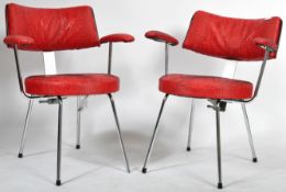 PAIR OF RETRO VINATGE RED FAUX CROCODILE SKIN ARMCHAIRS
