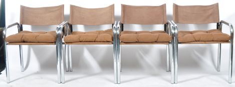 SET OF EIGHT LEATHER AND CHROME ENGLISH DESIGN ARM