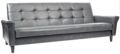 RETRO 20TH CENTURY BLACK VINYL BUTTONED SOFA SETTE